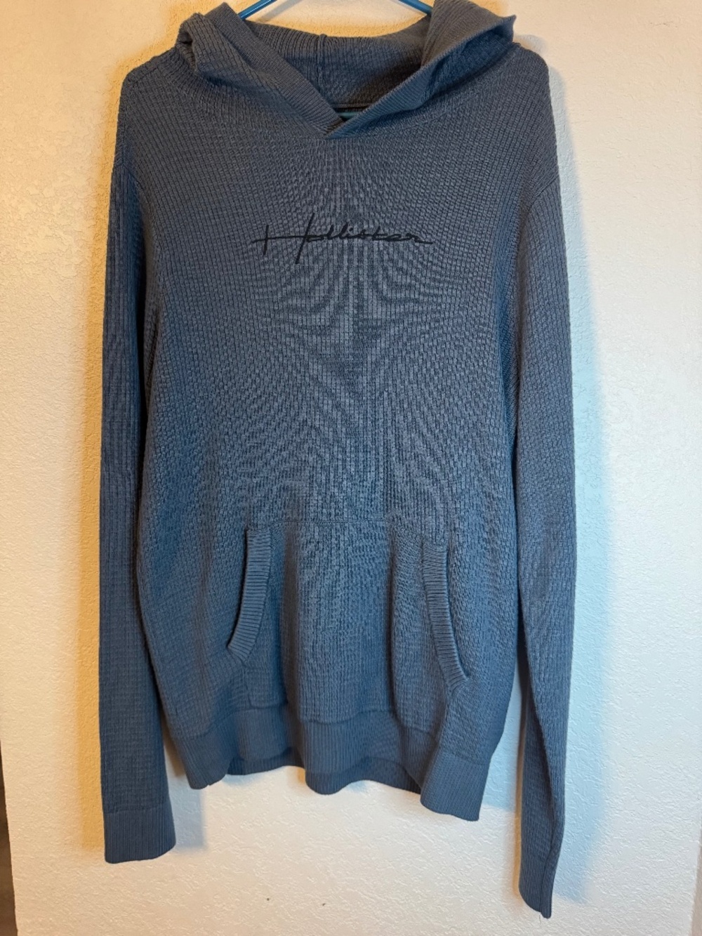 NWT Hollister Mens M Blue Waffle Knit Hoodie Logo